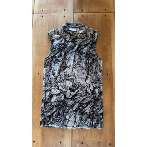 Willow + Root Womens Marble Print Sheer Mesh Mock Neck Sleeveless‎ Top Black L